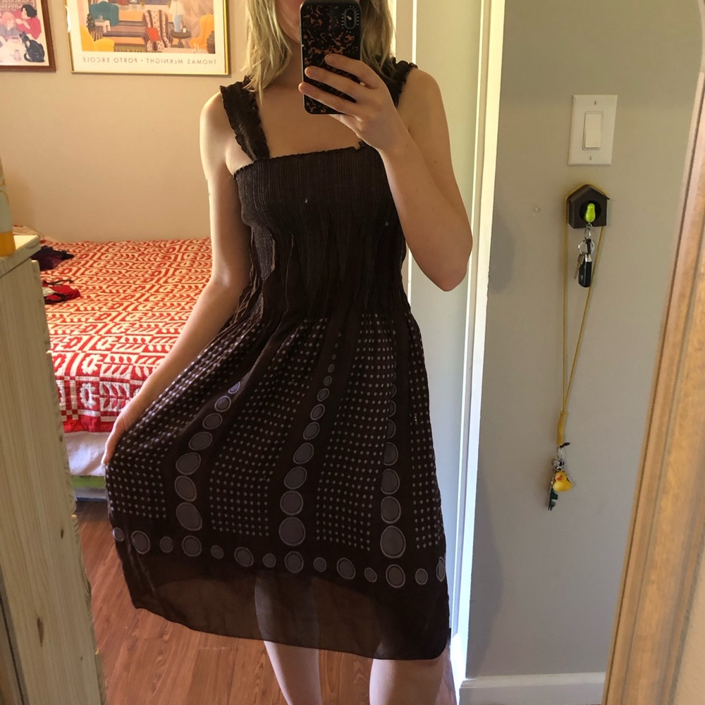 Y2K Brown and Purple Graphic Print Sundress